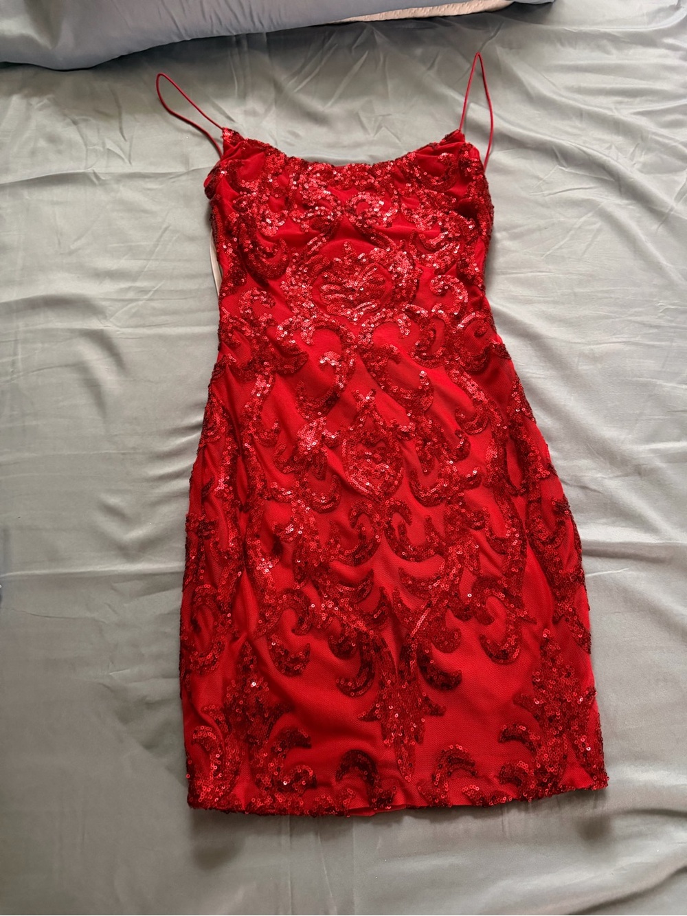 Red Sequin Slip Dress with Spaghetti Straps